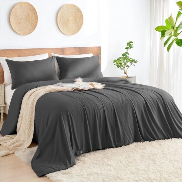 LINENOVA 2000TC Hotel Quality Bamboo Blend Quilt Cover Sets Antimicrobial Breathable Comfort Bedding Set Double / Dark Grey
