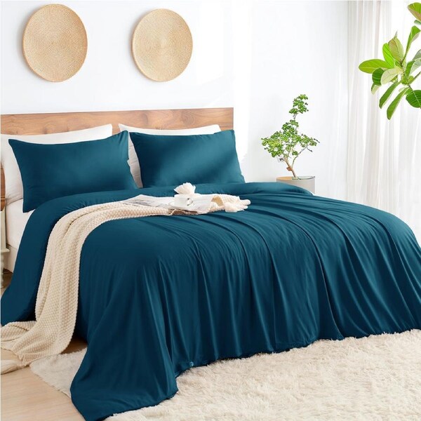 LINENOVA 2000TC Hotel Quality Bamboo Blend Quilt Cover Sets Antimicrobial Breathable Comfort Bedding Set Queen / Biscay Blue