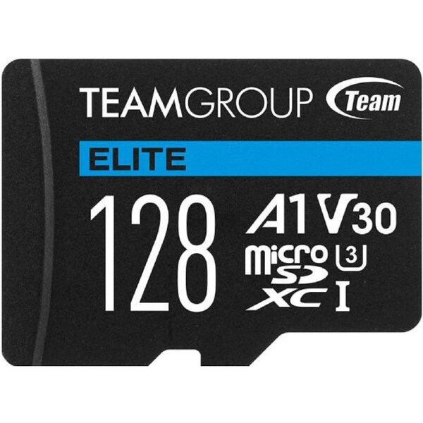 Team Group Elite A1 MicroSDXC Memory Card 128GB, R/W (Max) 100MB/s 50MB/s, 1500/500 IOPs, V30, UHS-I U3 With SD Adapter