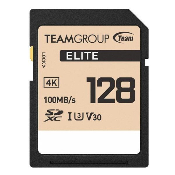 Team Group Elite SDXC UHS-I U3 High Speed Memory Card 128GB, R/W (Max) 100MB/s 50MB/s, V30