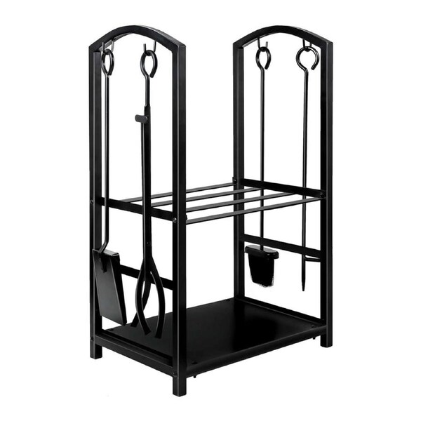 Social Hike Firewood Rack Stand and Fireplace Tool Set for Log Holder Storage