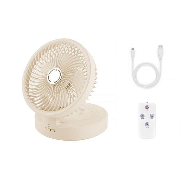 USB Rechargeable Auto-Oscillation Cordless Fan with Remote & Night Light