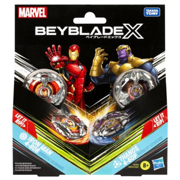 Beyblade X Marvel Collab: Iron Man 4-80B vs. Thanos 4-60B Dual Pack