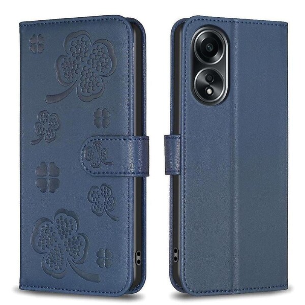 For Oppo A58 4g Wallet Phone Case Pu Leather Clover Imprinted Cover