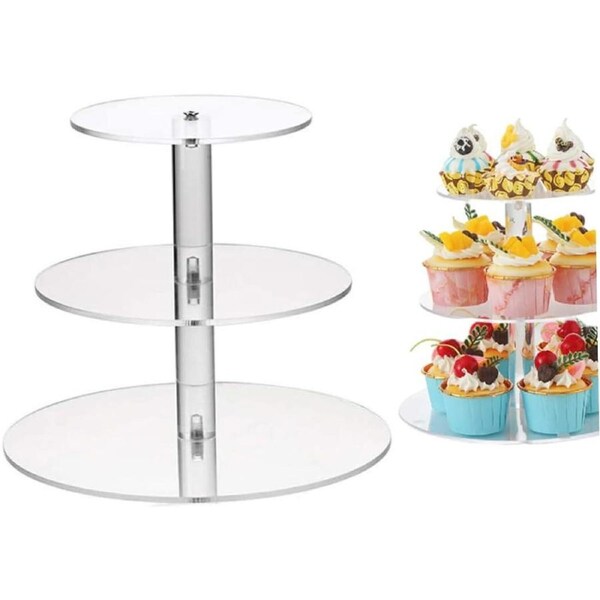 Elegant 3-Tier Premium Acrylic Cupcake Stand Round Acrylic Cupcake Stand, 3 Tier Clear Cake Stand, Dessert Cupcake Tower Display Stand for Birthday