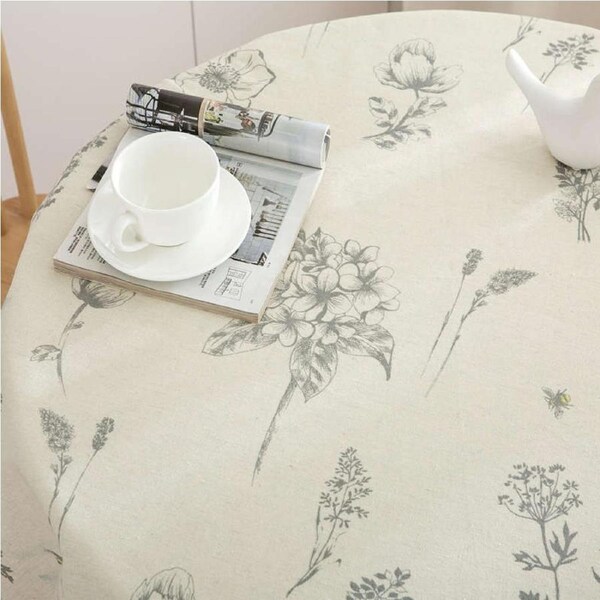 Print Round Tablecloth Cotton Linen Decorative Table Cover-Linen