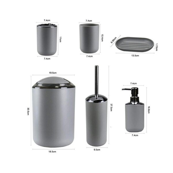 Bathroom Accessories Set of 6 with Toothbrush Holder Cup Soap Dispenser Trash Can Plastic Bathroom Set-White