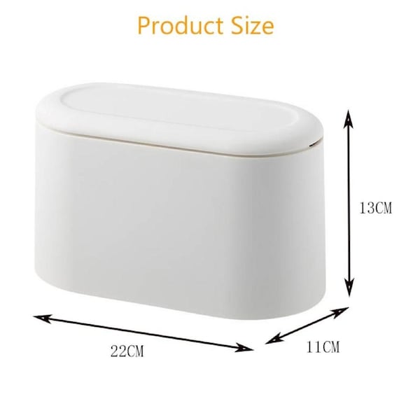 Mini Trash Can with Lid Press-Type Desk Countertop Waste Basket -White
