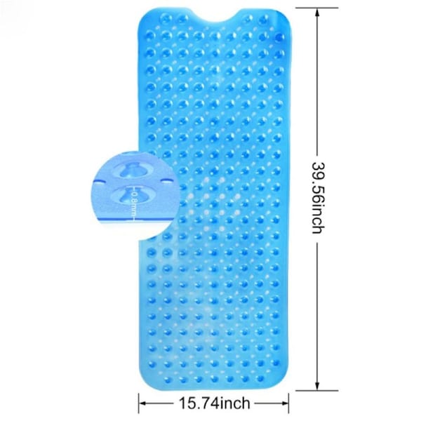Extra Long Bath Mat 39 x 16 Inch Non-Slip Traction Mat for Tubs Showers-Blue