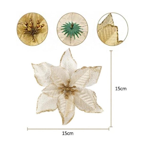 12 Pack 15cm Phnom Penh Small Flower Christmas Tree Decoration-Gold