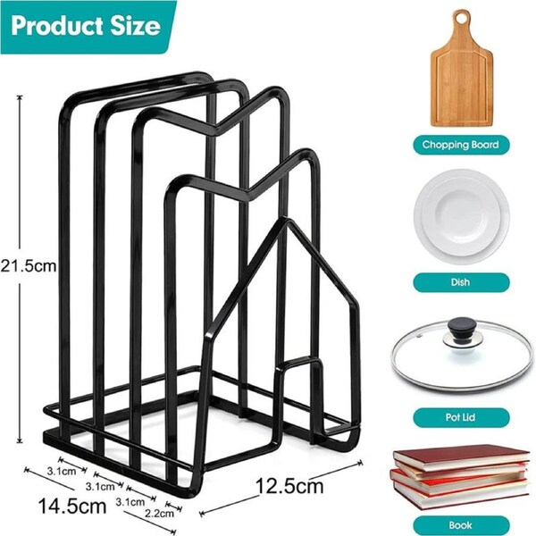 Cutting Board Holder Draining Multi-functional Pot Lid Organizer-Black