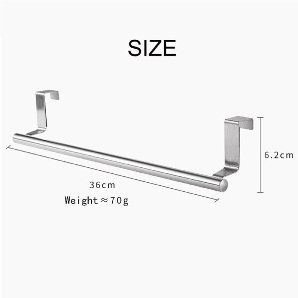 2 Pack 36cm Stainless Steel Over Door Towel Rack Bar Holders for Universal Fit on Cabinet Cupboard Doors -L Black