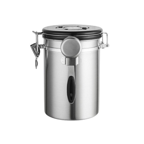 Sealed Tank Good Sealing Multi-purpose Food Corrosion-resistant Large Capacity Coffee Beans Tea Valve Airtight Jar with Scoop-Stainless Steel
