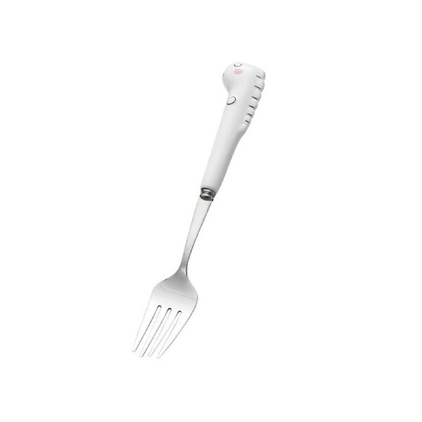 Scratch Resistant Toddler Utensil Anti-rust Stainless Steel Cartoon Dinosaur Children Fork Spoon for Home-White - White