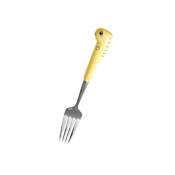 Scratch Resistant Toddler Utensil Anti-rust Stainless Steel Cartoon Dinosaur Children Fork Spoon for Home-Yellow - Yellow