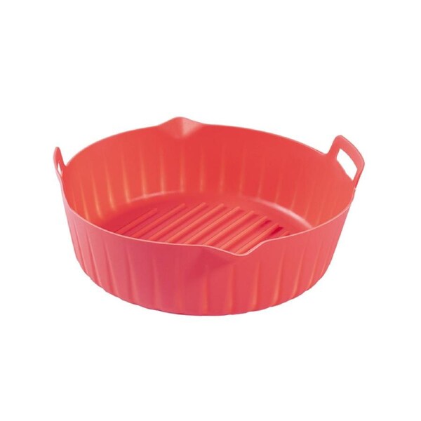 Silicone Tray Oilproof Binaural Design Drainage Tank Non-Stick High Temperature Resistance Thicken Fryer Lining Basket for Kitchen - Red Round
