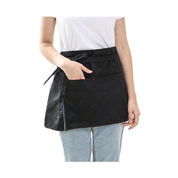 Short Half Apron Creative Fashion Soft Pub Apron with Front Pocket for Kitchen-Black