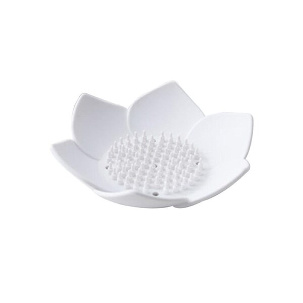 Soap Box Non-slip Lightweight Lotus Shape Box Silicone Draining Soap Dish for Home-White