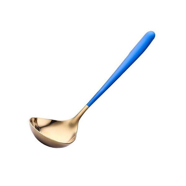 Soup Spoon Ergonomic Design Comfortable Grip Stainless Steel BPA Free Deep Head Stirring Ladle Kitchen Supplies-Blue