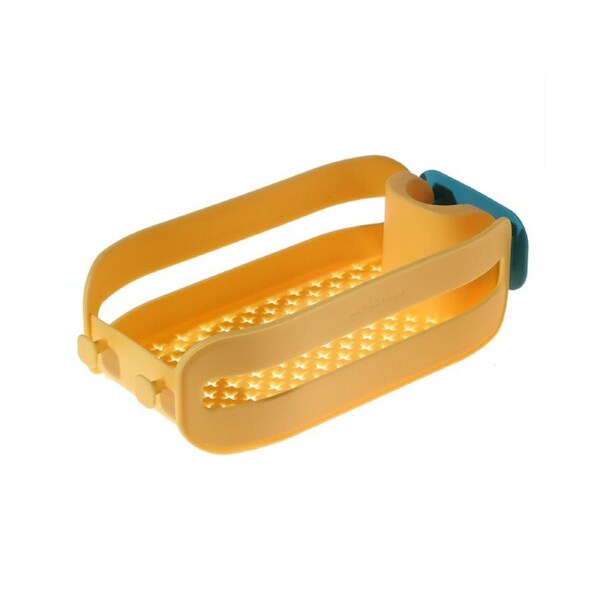 Sink Organizer Hollow Design with Hook Hanging Sink Storage Rack Draining Tray for Kitchen - Yellow