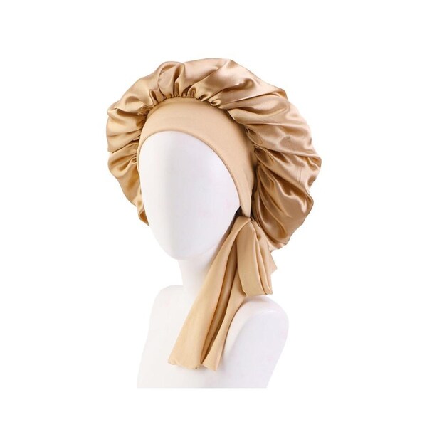 Sleep Cap Brimmed Hair Care Extra Large Satin Bonnet Nightcap with Premium Elastic Band for Home-Golden