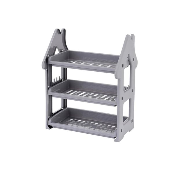 Spice Rack Detachable Hollow Large Capacity Organization 3 Layers Spice Holder Shelf for Bedroom - Grey