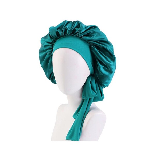 Sleep Cap Brimmed Hair Care Extra Large Satin Bonnet Nightcap with Premium Elastic Band for Home-Atrovirens