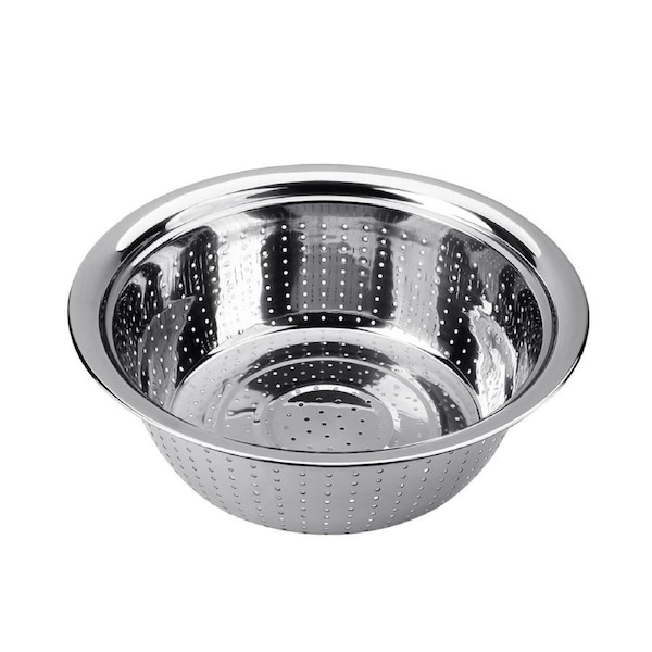 Stainless Steel Holes Washing Rice Sieve Strainer Fruits Vegetable Drain Bowl-Silver - Silver