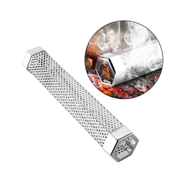 Stainless Steel Hexagon Barbecue Meat Grilling Stove Wood Chips Smoker Tube Box