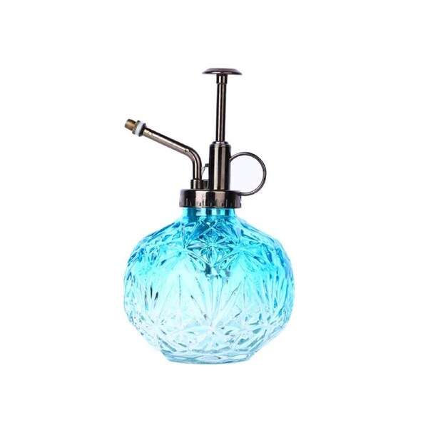 Spray Bottle Retro Translucent Glass Anti-slip Bottom Watering Bottle for Gardening-Blue