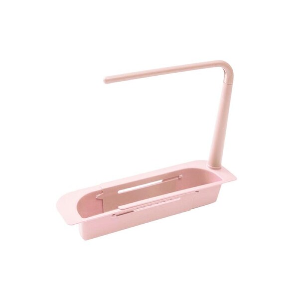 Storage Rack Retractable Water-drainage Plastic Sturdy Simple Installation Drain Basket Kitchen Accessories-Pink
