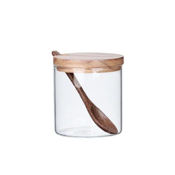 Seasoning Box Wood Lid Cooking Tools Glass Sugar Milk Powder Spices Storage Case for Home