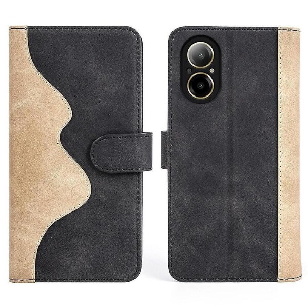 For Realme C67 4G Color Splicing Case Leather Phone Cover with Wallet Card Slots