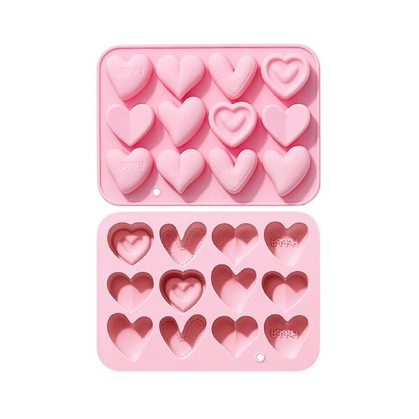 Silicone Moulds 12 Link 6 Different Heart Shape Non-Stick Heat-resistant Food-grade Soft Silicone Molds for Chocolates - Pink 2