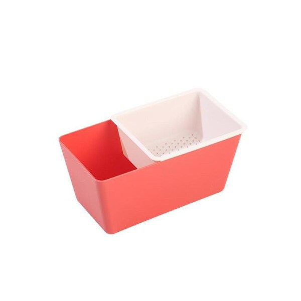 Snack Plate Hollow Draining Detachable Storing 2 Tier Snack Storage Box for Table - Red