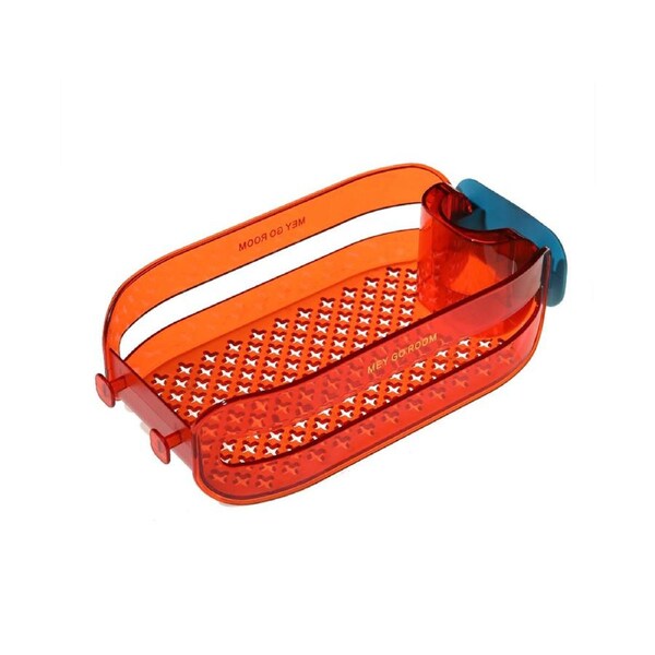 Sink Organizer Hollow Design with Hook Hanging Sink Storage Rack Draining Tray for Kitchen - Orange