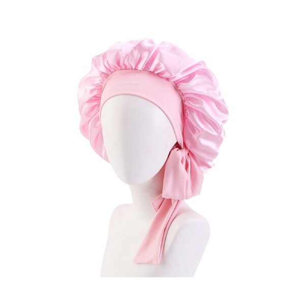 Sleep Cap Brimmed Hair Care Extra Large Satin Bonnet Nightcap with Premium Elastic Band for Home-Pink
