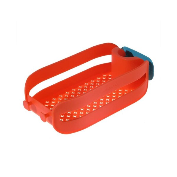 Sink Organizer Hollow Design with Hook Hanging Sink Storage Rack Draining Tray for Kitchen - Red
