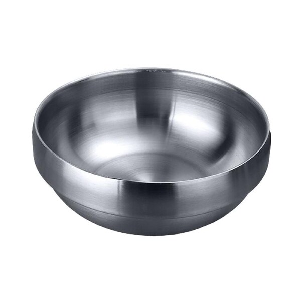 Stainless Steel Heat Insulated Round Rice Soup Bowl Kitchen Dining Tableware-Silver - Silver