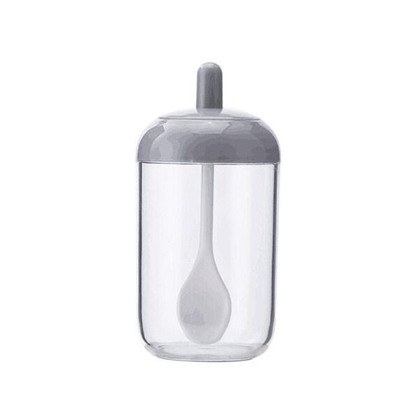 Spice Jars Water-proof Large Capacity Plastic Transparent Visible Seasoning Storage Box for Kitchen-Grey