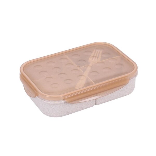 Stain Resistant Bento Box 3 Compartments Large Capacity with Forks Microwave Heating Good Sealing Lunch Box - Light Coffee