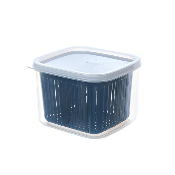 Storage Container Double Layers Multi-functional Food-Grade Double Layers Fruit Draining Boxes for Home-Grey Blue