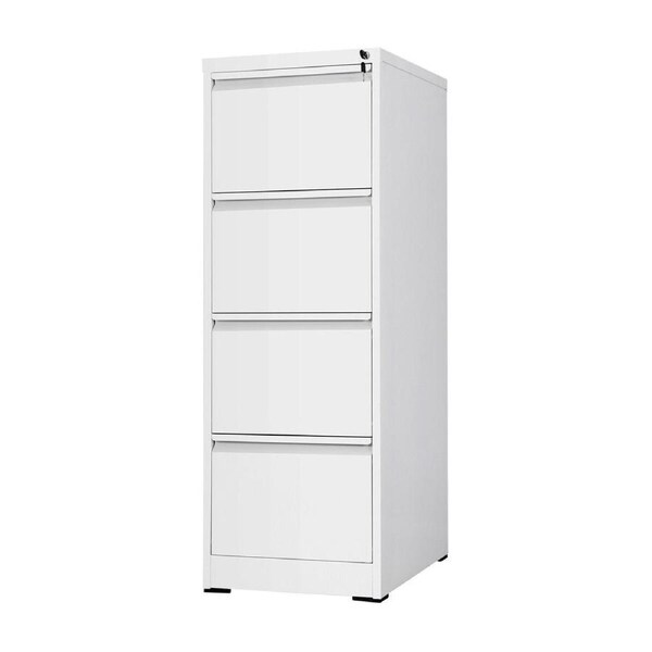 4 Drawer File Cabinet Steel Office Storage Furniture Metal White Home Vertical Filing Locking Organiser Cupboard Unit for Letter Legal A4 F4 Documents