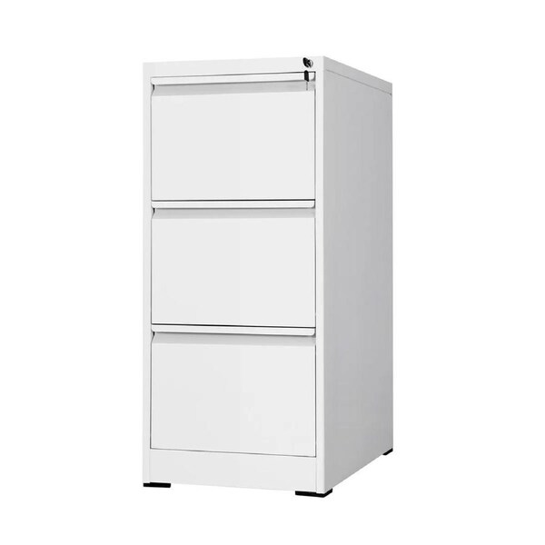 3 Drawer File Cabinet Steel Office Storage Furniture Organiser White Home Locking Filing Vertical Cupboard Unit for Letter Legal A4 F4 Documents