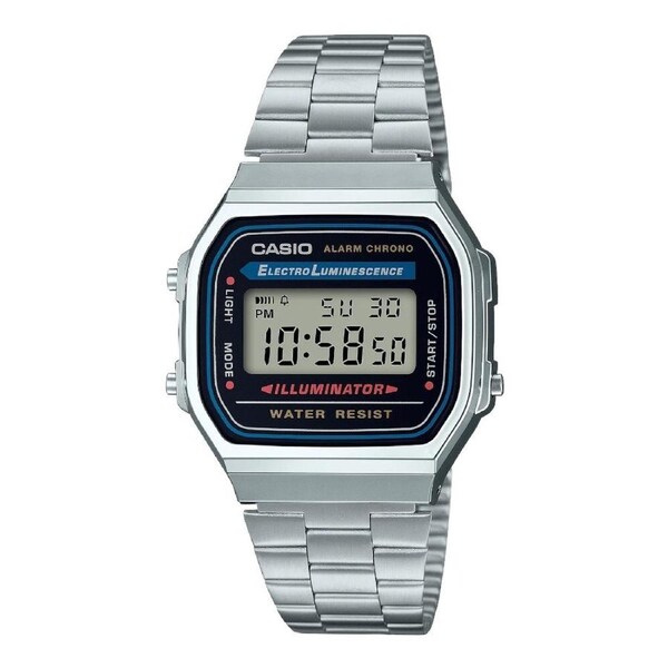 CASIO A168WA-1W Unisex Black Digital Watch with Silver Band A168WA-1WDF