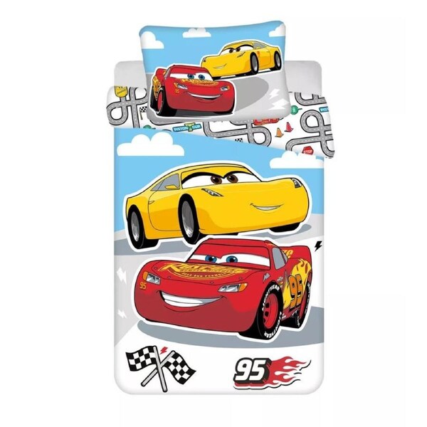 Disney Cars Lightning McQueen Road Cotton Quilt Cover Set - Toddler Bed Size