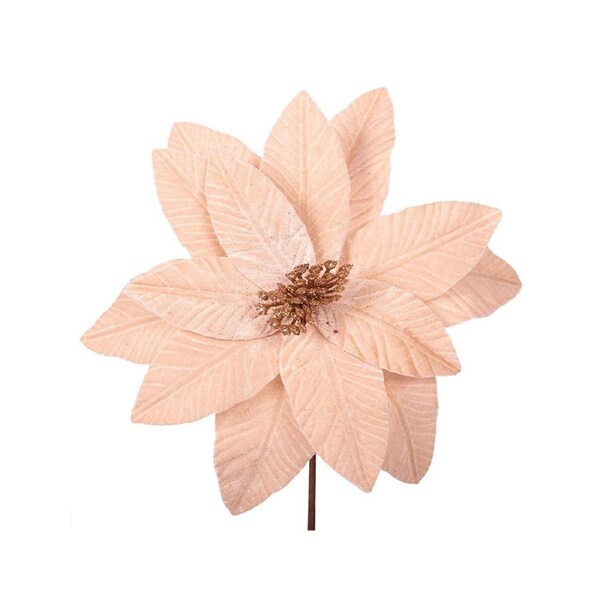 Blush Pink Velour Poinsettia Christmas Tree Pick 30cm