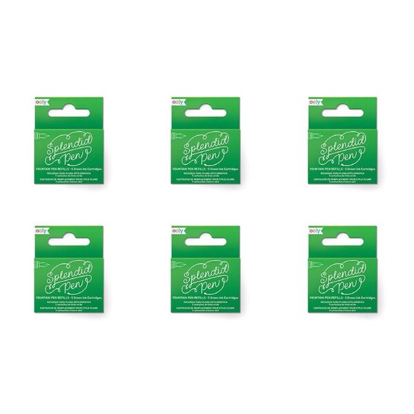 6x 5pc Ooly Splendid Fountain Pen Refill Ink Cartridges Office Stationery Green