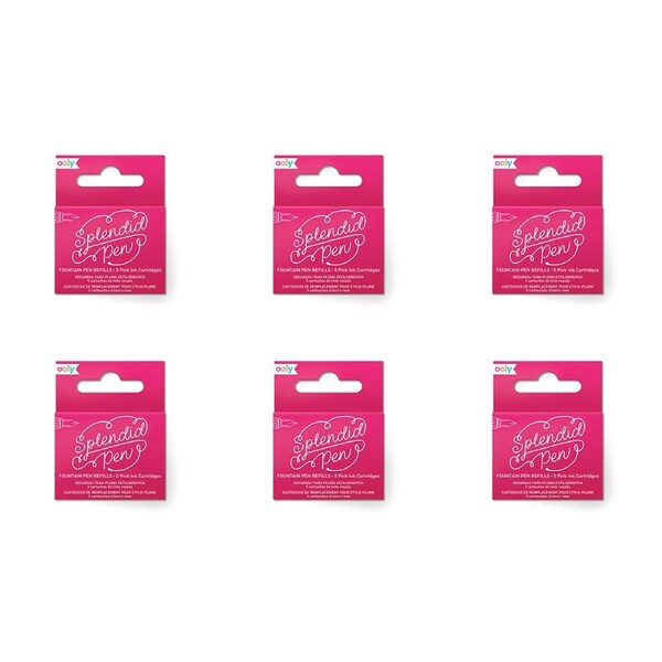 6x 5pc Ooly Splendid Fountain Pen Refill Ink Cartridges Office Stationery Pink