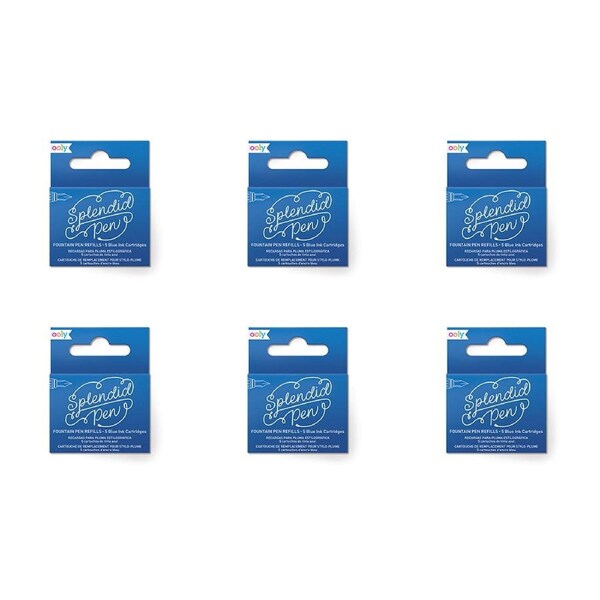 6x 5pc Ooly Splendid Fountain Pen Refill Ink Cartridges Office Stationery Blue